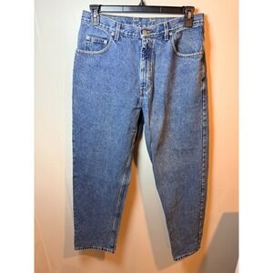 Mens Vintage Blue Denim Jeans Relaxed Fit Straight Leg Button Fly Size 34x32